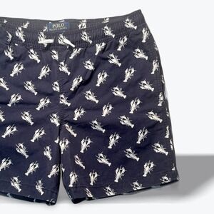 Polo Ralph Lauren Swim Trunks Lobster Print Navy Blue Boys Teen Large 14-16